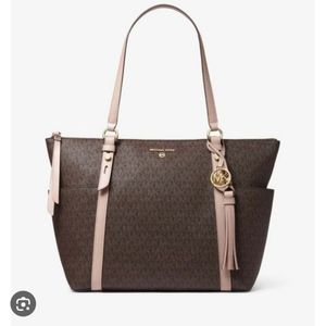 Michael Kors SULLIVAN LARGE LOGO TOP-ZIP TOTE BAG light pink and brown